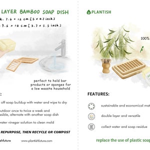 Dual-layer Bamboo Soap Dish Best Draining Biodegradable Soap Rack, Soap Saver Soap Bar, Shampoo Bar, Conditioner Zero Waste Plantish image 8