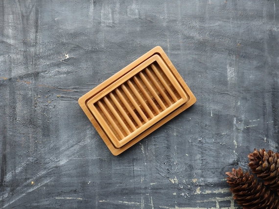 Bamboo Wooden Soap Dish Holder Tray, Wood Bar Soap Saver Self