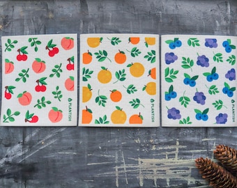 Fruity Cuties - Swedish Sponge Cloth  | Dishcloth Unpaper Towel Paper Baby Napkin | 100% Compostable | Zero Waste Kitchen | Plantish