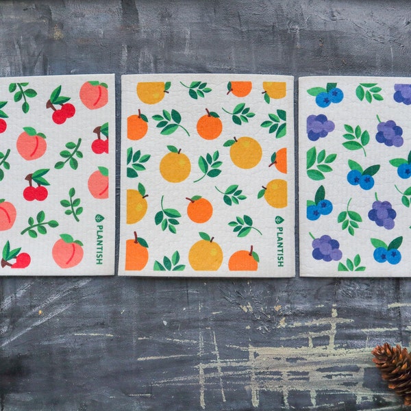 Fruity Cuties - Swedish Sponge Cloth  | Dishcloth Unpaper Towel Paper Baby Napkin | 100% Compostable | Zero Waste Kitchen | Plantish