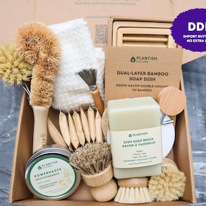 Zero Waste Cleaning Set | Natural Dishwashing Soap Bar | Organic Cotton Produce Bag | Zero Waste Kitchen | Plantish