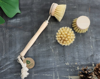 Brosse à vaisselle en sisal avec tête de remplissage | Brosse de ménage de cuisine, autolaveuse | Zero gaspillage | Plantish