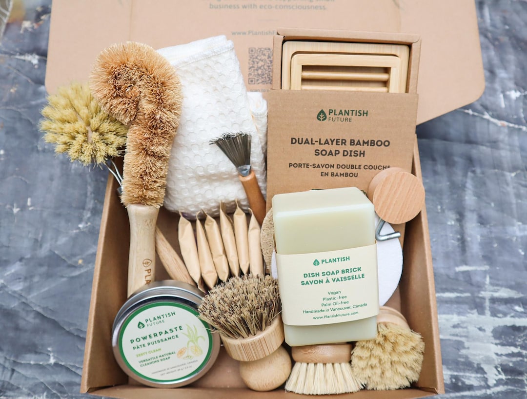 Zero Waste Cleaning Set | Natural Dishwashing Soap Bar | Organic Cotton Produce Bag | Mothers Day Gift Set | Zero Waste Kitchen | Plantish