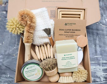 Zero Waste Cleaning Set | Natural Dishwashing Soap Bar | Organic Cotton Produce Bag | Mothers Day Gift Set | Zero Waste Kitchen | Plantish