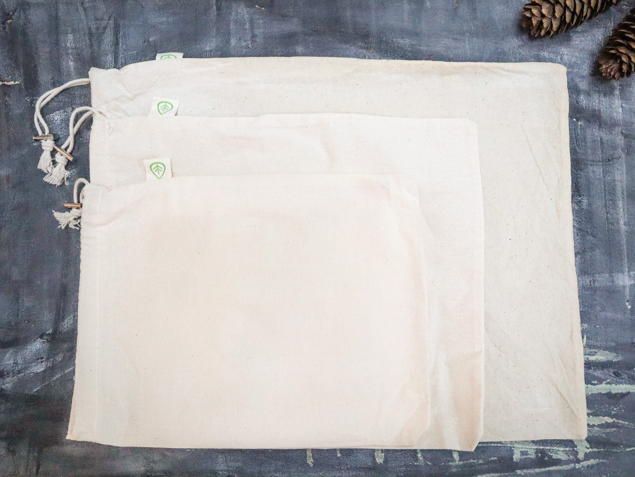 Set of 3 Organic Cotton Muslin Bags GOTS Certified Organic Etsy