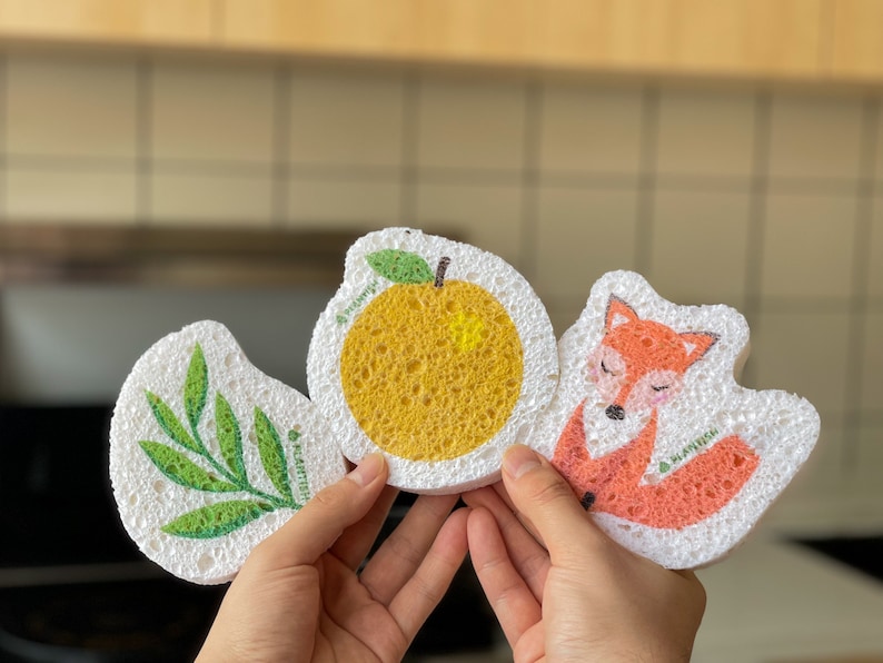 Fox Pop up Sponge Zero Waste Biodegradable Kitchen Sponge Wood Pulp Cellulose Compostable Scourer Sustainable Products Plantish afbeelding 6