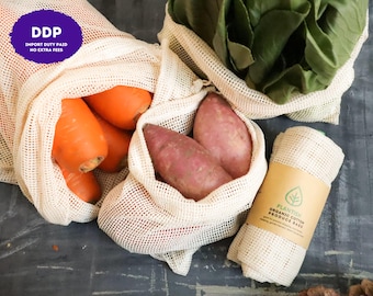Bolsas de malla de algodón orgánico para frutas y verduras / Bolsas de malla de algodón orgánico / Regalo ecológico / Ideal para ir de compras / Lavandería / Plantish