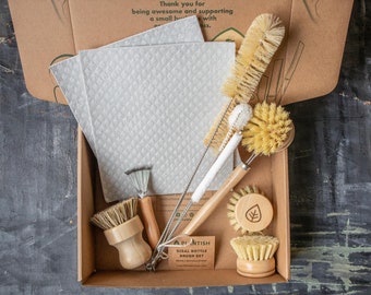 Zero Waste Kitchen Brush Set | Best Value Cleaning Tool Kit | Dish Soap Bar | Plastic-free & Eco-friendly Products | Gift For Mom | Plantish