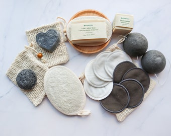 Mothers Day Beauty Gift Set | Zero Waste Beauty Set | Best Value Bathroom Kit | Reusable Cotton Rounds | Konjac Facial Sponge