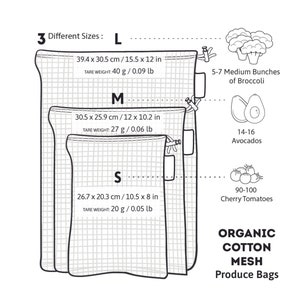 Organic Cotton Mesh Produce Bags Organic Cotton Mesh Bags Eco friendly gift Best for Grocery Runs Laundry Plantish image 8