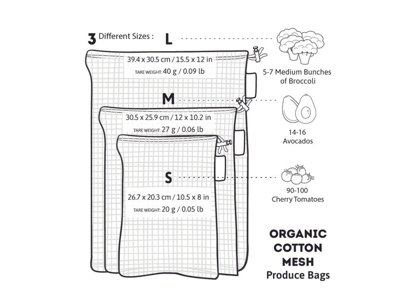 Organic Cotton Mesh Produce Bags Organic Cotton Mesh Bags Eco friendly gift Best for Grocery Runs Laundry Plantish image 8