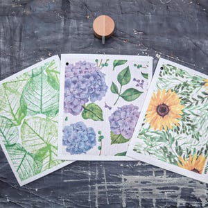 Floral Bursts - Swedish Sponge Cloth Set | Dishcloth Unpaper Towel Paper Baby Napkin | 100% Compostable | Zero Waste Kitchen | Plantish