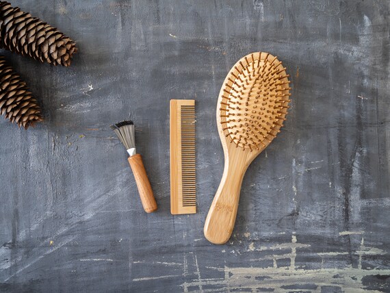 Cepillo para el cabello, cepillo de bambú para el pelo de paleta de madera,  peine de masaje, promueve y protege el cuero cabelludo para peinar.