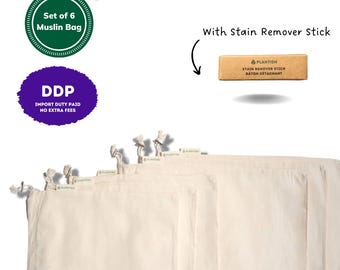 Organic Cotton Muslin Produce Bag Sets | GOTS Certified Organic | Grocery Bag, Bulk Storage | 100% Plastic Free | Zero Waste | Plantish
