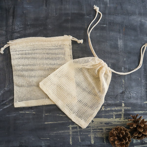 Set of 2 Organic Cotton Mesh Bags | Small Travel Bag for Masks, Cotton Rounds, Underwear, Socks | Zero Waste Laundry/Storage Bag | Plantish