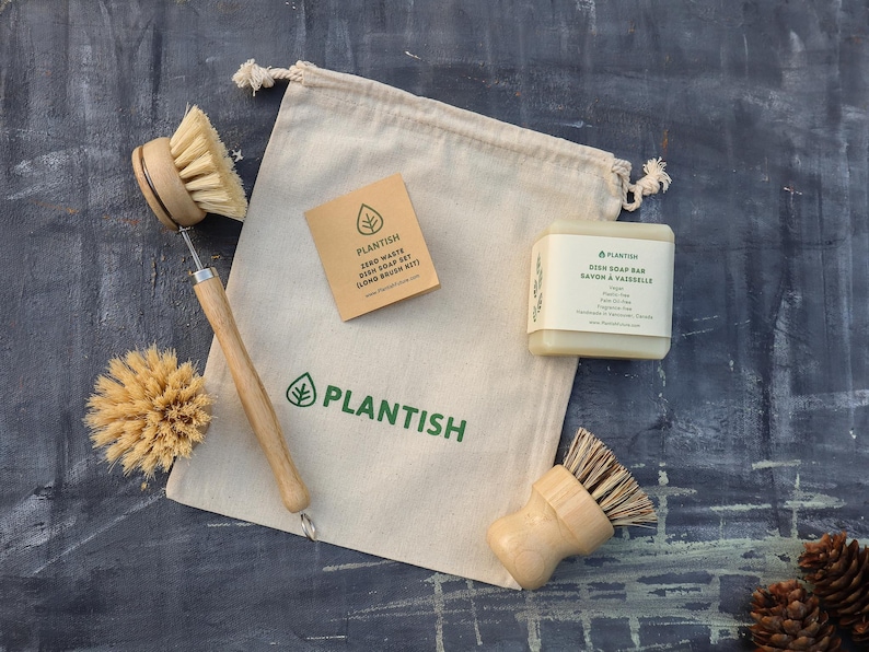 Zero Waste Kitchen Brush Set | Best Value Cleaning Tool Kit | Dish Soap Bar | Plastic-free & Eco-friendly Products | Gift For Mom | Plantish