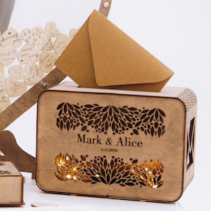 Caja para tarjetas de boda de Wedding by Eli, decoraciones para regalos de boda, caja para tarjetas personalizada para boda, caja de madera con sobre, caja de recuerdos personalizada