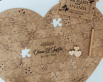 Puzzle Guest Book Wedding Alternative, Heart Shape Wooden Decor for Guest Wishes, Wedding Party Game Birthday from Wedding by Eli