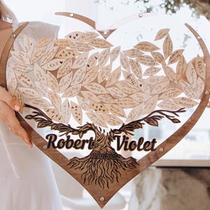 Tree Guest Book Alternative with Leaves, Wooden Family Tree Wedding Guestbook Sign, Rustic Personalized Guest Book Board Keepsake Decor