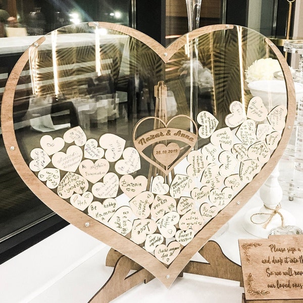 Wedding Guest Book Alternative, Personalized Wedding Gifts, Wooden Hearts Drop Box, Boho Guestbook, Rustic Wedding Table Decor WeddingByEli