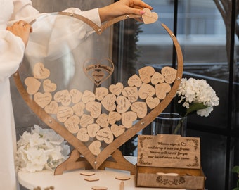 Personalized Alternative Wedding Guest Book Heart Cirlce, Unique Heart Drop Box Frame, Our Guestbook Sign, Boho Wedding Decor, Wood Hearts