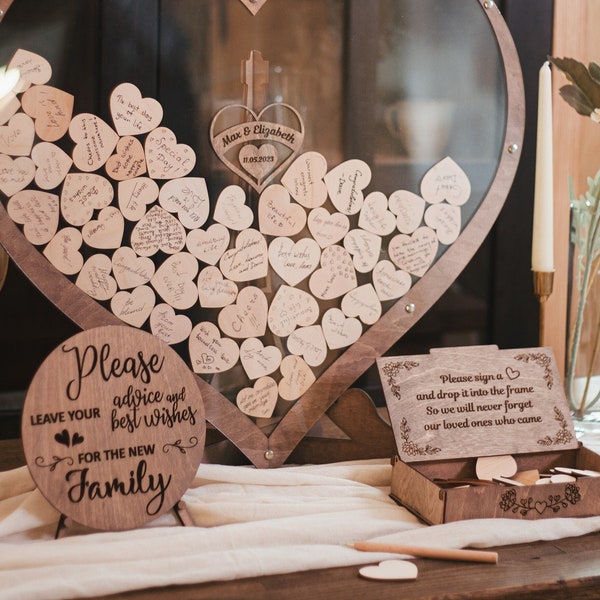 Personalized Centerpiece Wedding Guest Book Alternative Ideas Table Decor Heart Drop Box with Stand Wall Mount Shadow Box Unique GuestBook