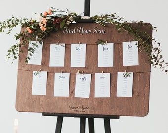 Personalisierte Hochzeit Sitzplan Beschilderung aus Holz, personalisierte Boho Tischdekoration, Brautparty Zeichen, große Sitzplan, Sitzplatz Karte