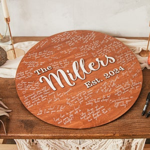 Boho Wedding Guest Book Alternative with Stand White Black Marker GuestBook Party Fall Wedding Decor Personalized Wooden Sign Initials
