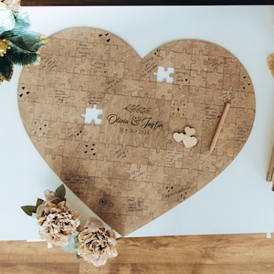 Wedding Puzzle Guest Book Alternative, Jigsaw, Heart and Rectangle Shape Wood Decor for Guest Wishes, Wooden Romantic Memory Box GuestBook