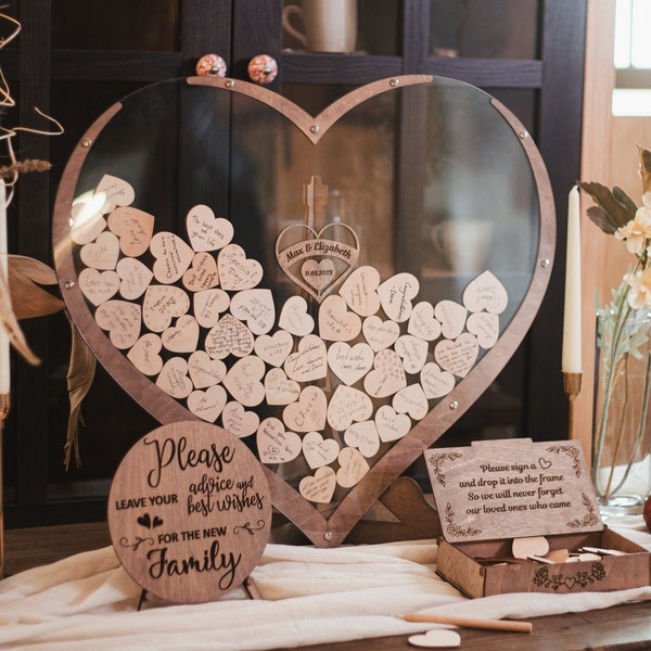 Wedding Heart Frame for Guests with Slot for Wishes, Wedding Guest Book Alternative, Centerpiece Boho Fall Table Decor, Wood GuestBook