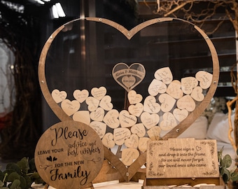Wedding Guest Book Alternative Wood, Frame Drop Box Heart Minimalist, Wedding Decor 2024, Rustic Boho Guest Book, Acrylic Heart Sign