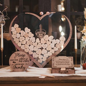 Guest Book Wedding Alternative Names and Heart Guestbook Set of 80 hearts, Wedding Gifts Ideas, Rustic Wedding Decor Wood Guest Book Country