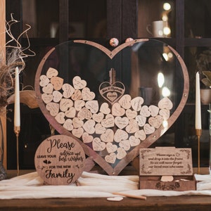 Guest Book Wedding Alternative Names and Heart Guestbook Set of 80 hearts, Love Rustic Wedding Decor Wood Guest Book Country, Wedding Ideas