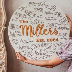 Personalized Boho Wedding Guest Book Alternative, Rustic GuestBook Initials Sign, White Wooden Round Sign with Gold 3D letters, Wedding Gift