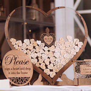 Personalized Wedding Guest Book Alternative – Rustic Wooden Heart Drop Box – Custom Names & Date – Unique Wedding Keepsake Sign
