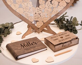 Natural Wood Alternative Guestbook Set, Rustic Wedding Guest Book Keepsake, Personalized Drop Box, Brodal and Baby Shower Decor