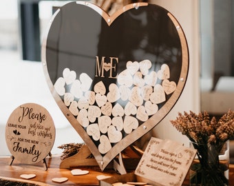 Wedding Event Guest Book Alternatives, Shadow Boxes, Displays in the Form of a Heart Drop Box frame with a Slot Wooden Tokens & Wall-mount