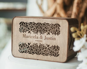 Boho Wedding Card Box With Slot by WeddingByEli, Personalized Rustic Table Decorations, Wood Money Box, Graduation Wooden Card Box