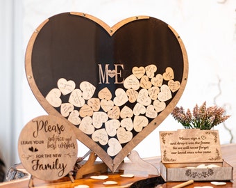 Personalized Wedding Heart Guest Book Alternative, Wedding Frame Drop Box, Gift For Couple, Rustic Wedding Decoration, Boho Wooden Hearts