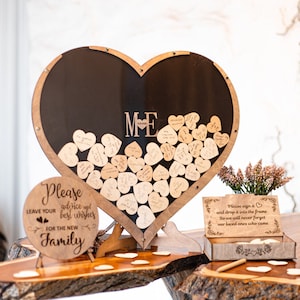 Personalized Wedding Heart Guest Book Alternative, Wedding Frame Drop Box, Gift For Couple, Rustic Wedding Decoration, Boho Wooden Hearts