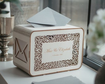 Unique Boho Wedding Table Décor, White Card Box With Slot, Wooden Bridal Shower Gift, Rectangle Memory Card Box