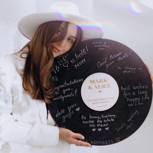 Alternative Birthday Guest Book with Frame | Record Guest Book Gift Music Theme Party | Record Sticker | Party Decor | Birthday Decor