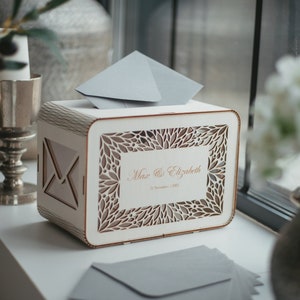 Unique Boho Wedding Table Décor, White Card Box With Slot, Wooden Bridal Shower Gift, Rectangle Memory Card Box