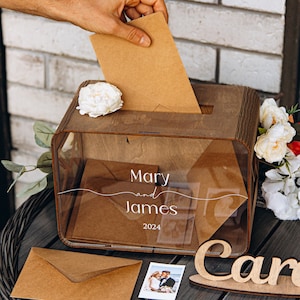Caja de regalo de acrílico para boda personalizada con ranura, decoración rústica, caja de madera maximalista para tarjetas, caja de cristal moderna única para tarjetas de felicitación