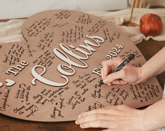 Heart Wooden Guest Book 3D Sign, Wedding Decor, Boho Laser Engraving Wedding Alternative Guestbook Circle Rectangle from WeddingbyEli