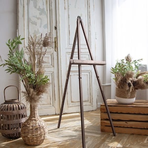 Wood Easel Stand for Wedding Sign, Picture Photo Display Easel Stand, Wood Floor Easel with Adjustable Shelf, Boho Rustic Sign Stand