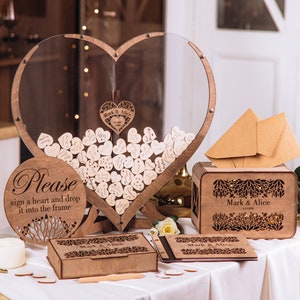 Wedding Guest Book Heart Drop Box Alternative / Polaroid and Card Box - Set A, Wedding Wooden Guestbook Sign, Personalized Decor and Gift