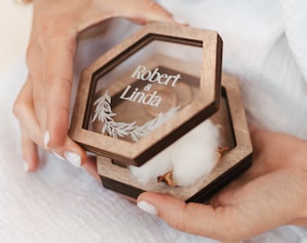 Boîte à bagues personnalisée pour cérémonie de mariage, boîte à bagues de fiançailles, boîte-cadeau personnalisée en bois et acrylique Rng, proposition de boîte à bagues en verre