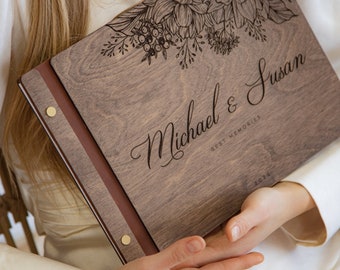 Please Sign Our Guest Book, Polaroid Photo Album Gift, Wooden Guest Book, Wedding Christmas Gift, Gold White Photo Corners, Photobooth Album