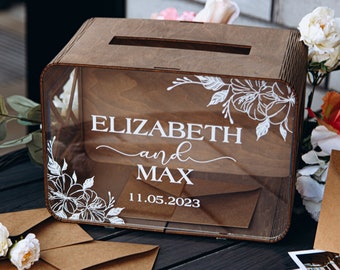 Personalisierte Hochzeit Holz Geschenk Kartenbox mit Schlitz, Boho Rustikales Dekor, Minimalistische Acrylglas Kartenbox, Memory Box für Grußkarten